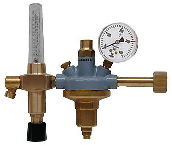 Standaard reduceerventiel voor inlaatdruk 300 bar met geïntegreerd gasbesparingsventiel en aangebouwde debietmeter voor 3 l/min, 16 lts/min of 32 lts/min